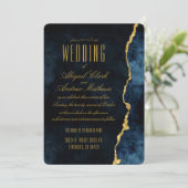 Navy Blue Gold Foil Agate Gilt Wedding Einladung (Stehend Vorderseite)