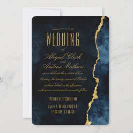 Navy Blue Gold Foil Agate Gilt Wedding Einladung