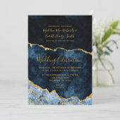 Navy Blue Gold Foil Agate Gilt Wedding Einladung (Stehend Vorderseite)