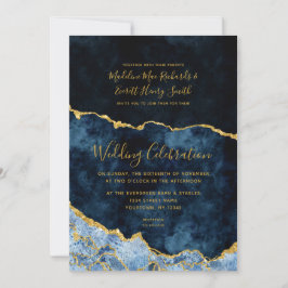 Navy Blue Gold Foil Agate Gilt Wedding Einladung
