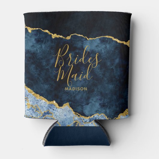 Navy Blue & Gold Foil Agate Marble Bridesmaid Dosenkühler (Vorderseite)