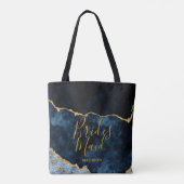 Navy Blue & Gold Foil Agate Marble Bridesmaid Tasche (Rückseite)