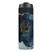 Navy Blue & Gold Foil Agate Marble Bridesmaid Thermosbecher (Vorderseite)