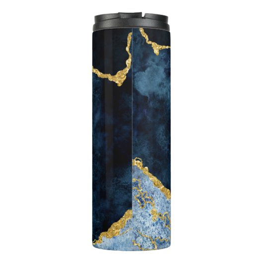 Navy Blue & Gold Foil Agate Marble Bridesmaid Thermosbecher (Rückseite)