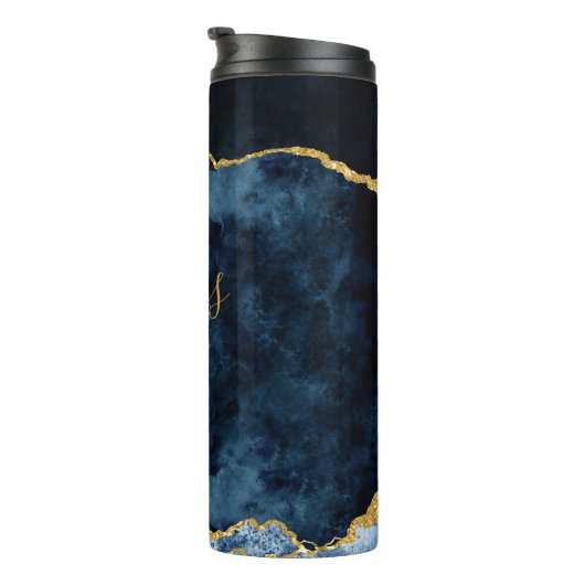 Navy Blue & Gold Foil Agate Marble Bridesmaid Thermosbecher (Nach rechts gedreht)
