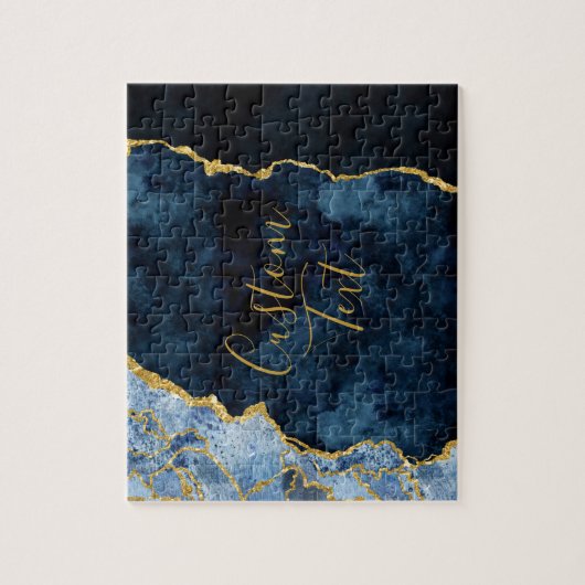 Navy Blue & Gold Foil Agate Marble Custom Text Puzzle (Vertikal)