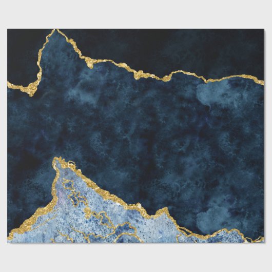 Navy Blue & Gold Foil Agate Marble Geschenkpapier (Flach)