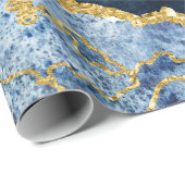 Navy Blue & Gold Foil Agate Marble Geschenkpapier (Rolleneckpunkt)