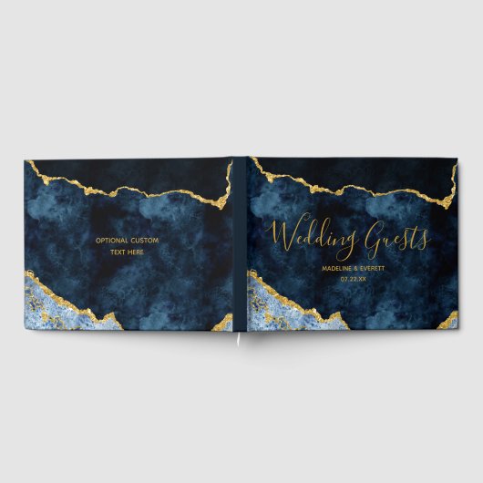 Navy Blue Gold Foil Agate Marble Gilded Wedding Gästebuch (Voll)