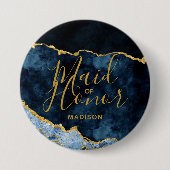 Navy Blue & Gold Foil Agate Marble Trauzeugin Button (Vorderseite)