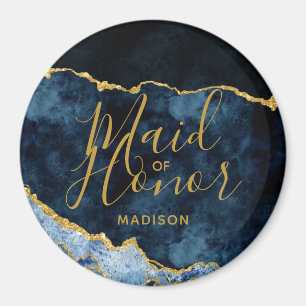 Navy Blue & Gold Foil Agate Marble Trauzeugin Magnet