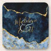 Navy Blue Gold Foil Agate Marble Wedding Monogram Getränkeuntersetzer (Vorderseite)