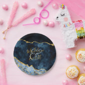 Navy Blue Gold Foil Agate Marble Wedding Monogram Pappteller (Party)
