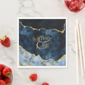 Navy Blue Gold Foil Agate Marble Wedding Monogram Serviette (Beispiel)