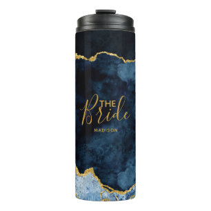 Navy Blue & Gold Foil Agate Marmorroute The Bride Thermosbecher
