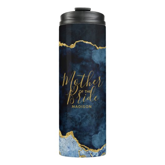 Navy Blue & Gold Foil Agate Mutter der Braut Thermosbecher (Vorderseite)