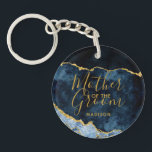 Navy Blue & Gold Foil Agate Mutter des Bräutigams Schlüsselanhänger<br><div class="desc">Navy Blue & Gold Foil Aquarell Marmor Agate Gilded Geode Design,  mit modernen und Script-Schriftart. Trendy und schicke Hochzeitsmutter des Groom Schlüsselanhängers! ~ Karo mein Shop zu sehen,  die gesamte Hochzeitssuite für dieses Design!</div>