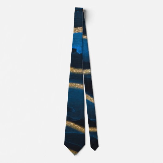 Navy Blue & Gold Foil Agate Wedding Groom Neck Tie Krawatte (Vorderseite)