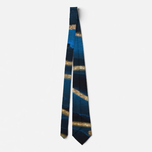 Navy Blue & Gold Foil Agate Wedding Groom Neck Tie Krawatte (Rückseite)