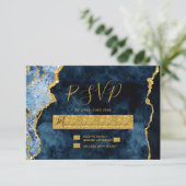 Navy Blue Gold Foil Agate Wedding RSVP Response Karte (Stehend Vorderseite)