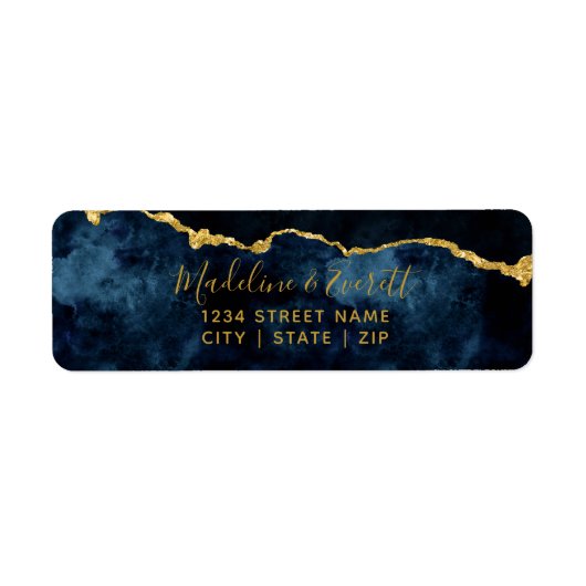 Navy Blue Gold Foil Agate Wedding Rücksendeadresse (Vorne)