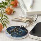 Navy Blue & Gold Foil Agate Wreath Trauzeugin Schlüsselanhänger (Vorderseite rechts)