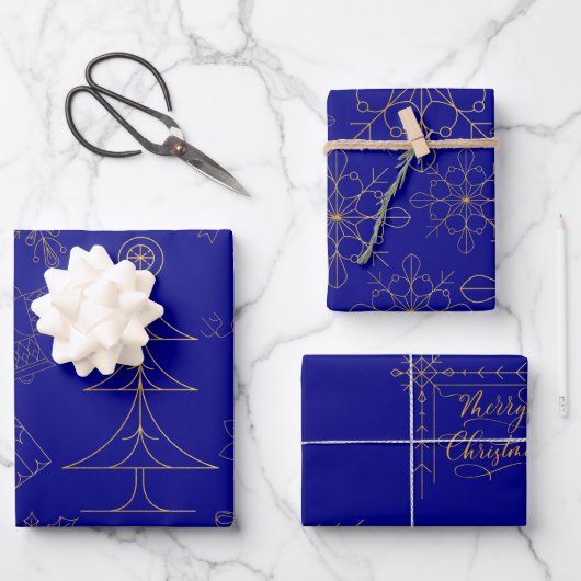 Navy Blue Gold Foil Art Deco Geschenkpapier Set (Vorderseite)