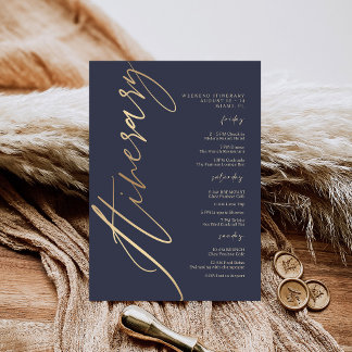Navy Blue Gold Foil Birthday Weekend Itinerary Inv Einladung