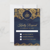 Navy Blue Gold Foil Lace Islamische Hochzeit RSVP Karte (Vorderseite)
