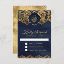 Navy Blue Gold Foil Lace Islamische Hochzeit
