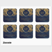 Navy Blue Gold Foil Lace Monogram Gastgeschenk Hoc Quadratischer Aufkleber (Blatt)