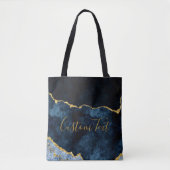Navy Blue & Gold Foil Marmor Agate Custom Text Tasche (Vorderseite)