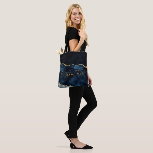 Navy Blue & Gold Foil Marmor Agate Custom Text Tasche (Am Model)