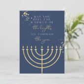 Navy Blue Gold Foil Menorah Hanukkah Card Einladung (Stehend Vorderseite)