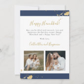 Navy Blue Gold Foil Menorah Hanukkah Card Einladung (Rückseite)