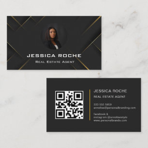 Navy Blue Gold Foil Real Anwesen Foto Realtor QR Visitenkarte