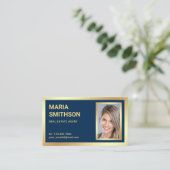 Navy Blue Gold Foil Real Anwesen Realtor Foto Visitenkarte (Stehend Vorderseite)