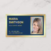 Navy Blue Gold Foil Real Anwesen Realtor Foto Visitenkarte (Vorderseite)