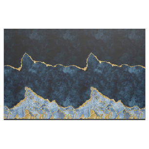 Navy Blue Gold Foil Watercolor Agate Gilded Marmor Stoff