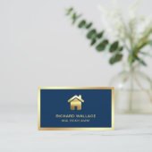 Navy Blue Gold Foil Zuhause Logo Real Anwesen Agen Visitenkarte (Stehend Vorderseite)