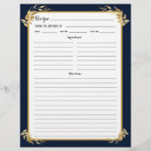 Navy Blue Gold Foliage Recipe Binder Page (Vorderseite)