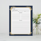 Navy Blue Gold Foliage Recipe Binder Page (Stehend Vorderseite)