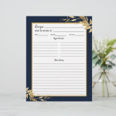 Navy Blue Gold Foliage Recipe Binder Page (Stehend Vorderseite)
