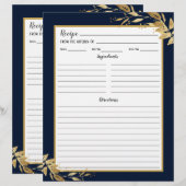 Navy Blue Gold Foliage Recipe Binder Page (Vorne/Hinten)