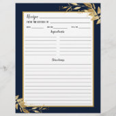 Navy Blue Gold Foliage Recipe Binder Page (Rückseite)
