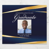Navy Blue Gold Formal Foto Graduation Party Schaumweinetikett (Einzelnes Label)