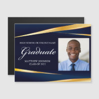 Navy Blue Gold Formales Foto Abschluss Magnet Card