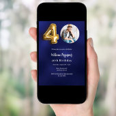 Navy Blue Gold Foto 40. Geburtstag Einladung