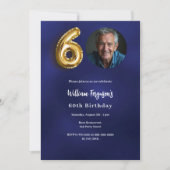 Navy Blue Gold Foto 60. Geburtstag Einladung (Vorderseite)