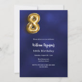 Navy Blue Gold Foto 80. Geburtstag Einladung (Vorderseite)